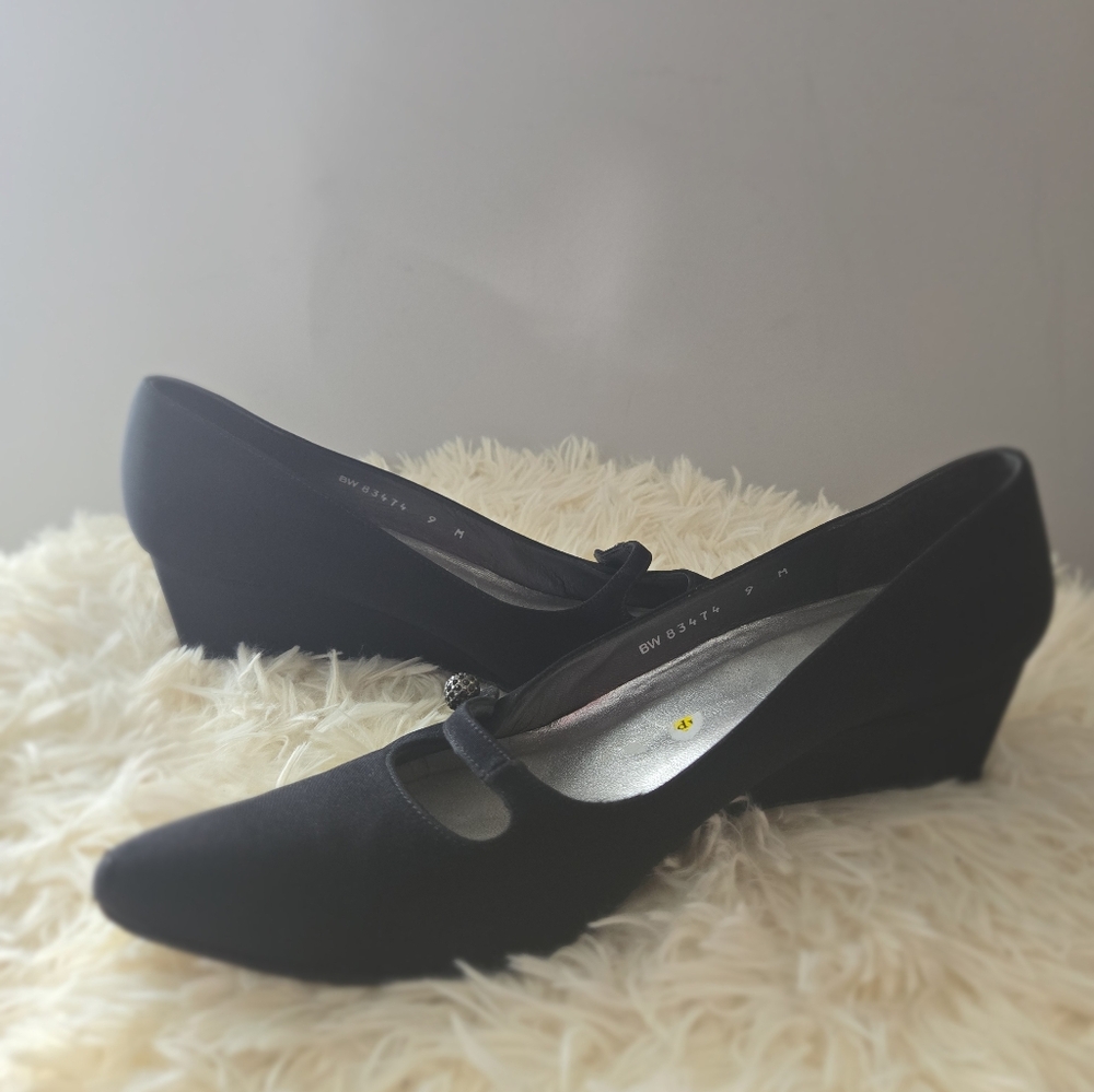 Stuart Weitzman Womens 9 Black Suede Leather Squa - Picture 6 of 11